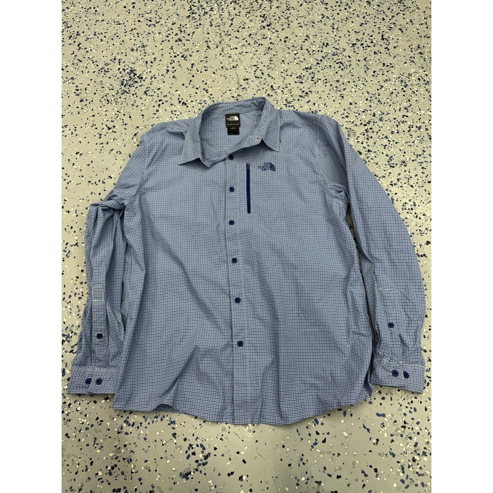 The North Face Button Down Plaid Camp Trail Fishing Shirt Men's Large Zip Pocket